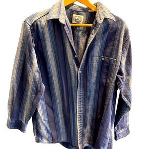XL BLUE GRAY striped heavy work SHIRT vtg cotton TRADER BAY MEN’s work western